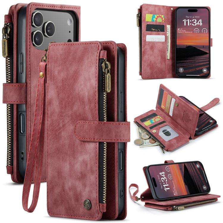 CaseMe C30 Card Slots Zipper Wallet Leather Phone Case, For iPhone 17e / 16e, For iPhone 17 Pro M...