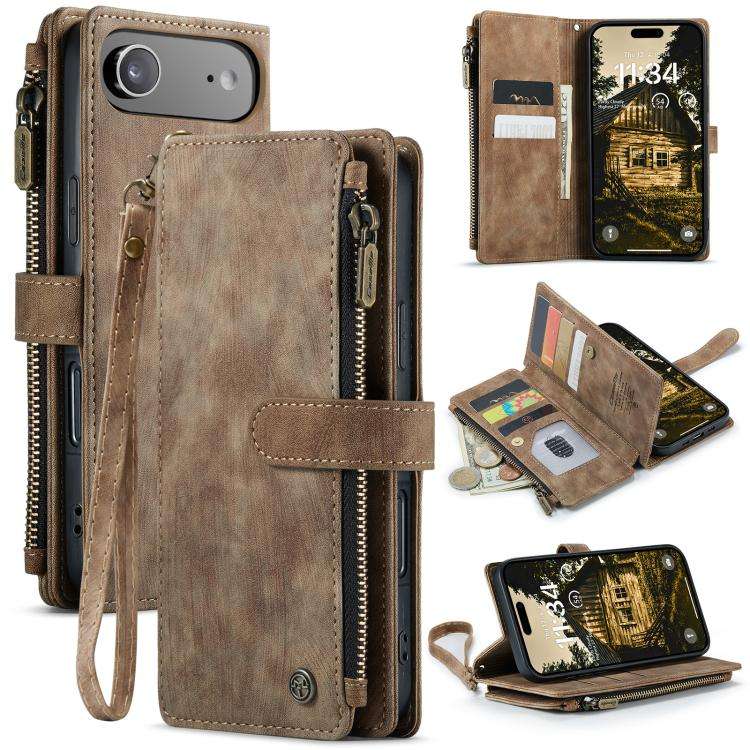 CaseMe C30 Card Slots Zipper Wallet Leather Phone Case, For iPhone 17e / 16e, For iPhone 17 Pro M...