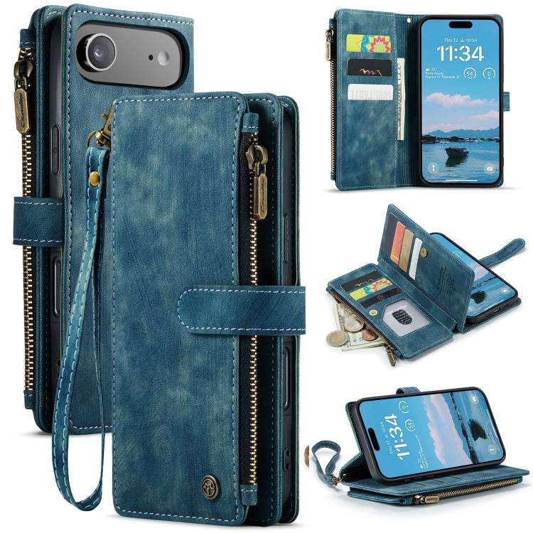 CaseMe C30 Card Slots Zipper Wallet Leather Phone Case, For iPhone 17e / 16e, For iPhone 17 Pro M...