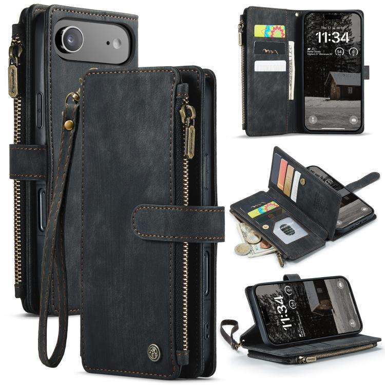 CaseMe C30 Card Slots Zipper Wallet Leather Phone Case, For iPhone 17e / 16e, For iPhone 17 Pro M...
