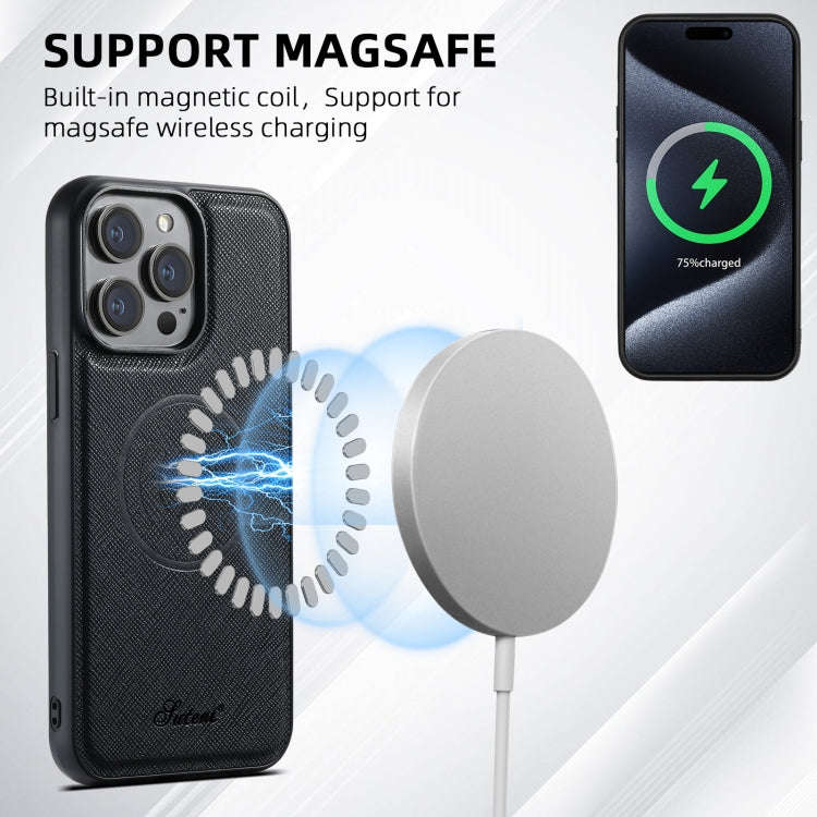 Suteni H17 Cross Grain Leather MagSafe Detachable Wallet Phone Case, For iPhone 14, For iPhone 14...