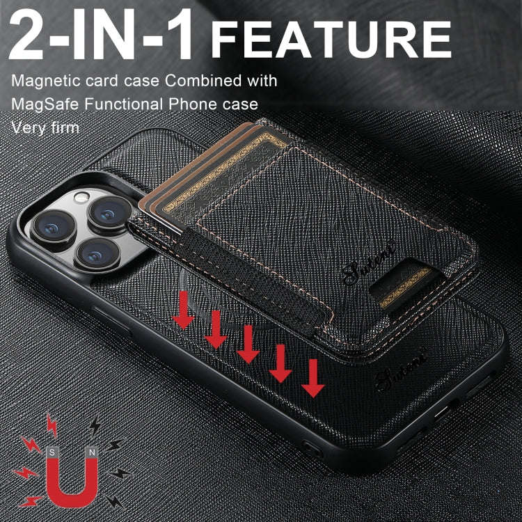 Suteni H17 Cross Grain Leather MagSafe Detachable Wallet Phone Case, For iPhone 14, For iPhone 14...