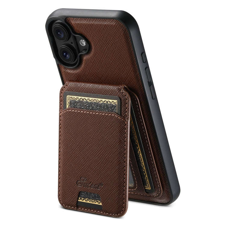 Suteni H18 Cross Grain MagSafe Wallet Leather Phone Case, For iPhone 18, For iPhone 18 Pro, For i...