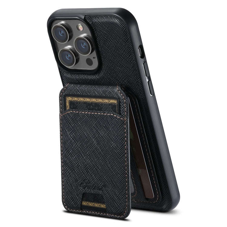 Suteni H18 Cross Grain MagSafe Wallet Leather Phone Case, For iPhone 18, For iPhone 18 Pro, For i...