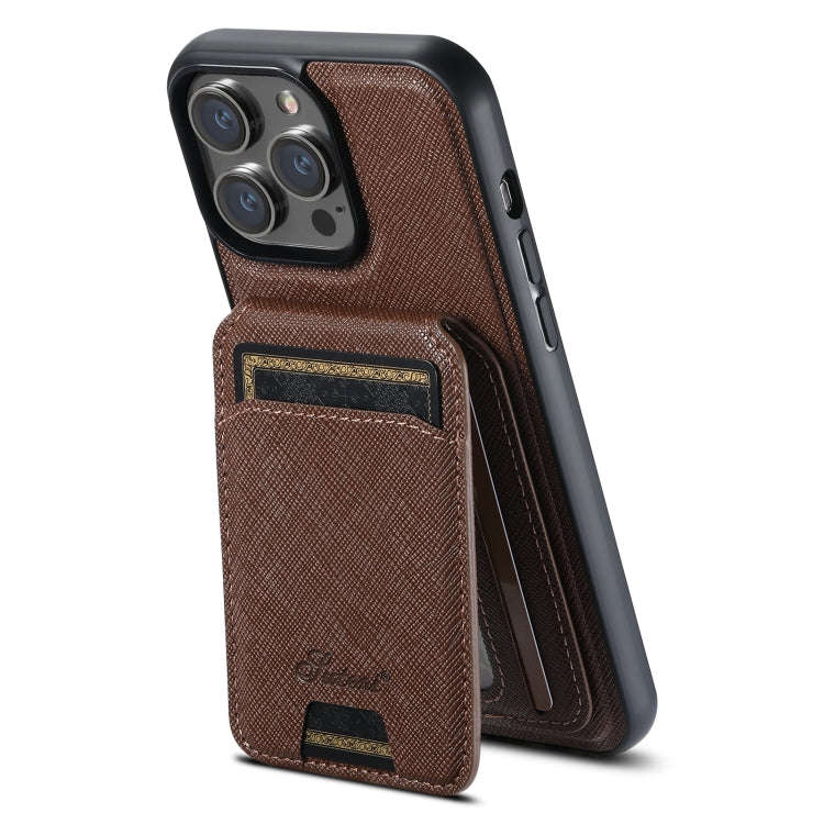 Suteni H18 Cross Grain MagSafe Wallet Leather Phone Case, For iPhone 18, For iPhone 18 Pro, For i...
