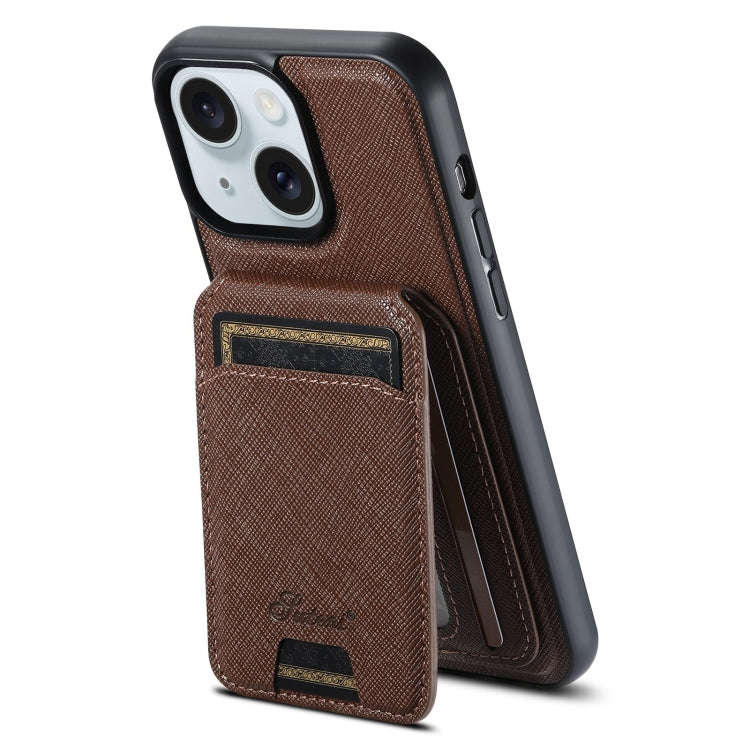 Suteni H18 Cross Grain MagSafe Wallet Leather Phone Case, For iPhone 18, For iPhone 18 Pro, For i...