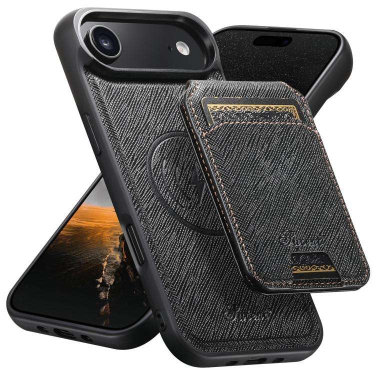 Suteni H18 Cross Grain MagSafe Wallet Leather Phone Case, For iPhone 18, For iPhone 18 Pro, For i...