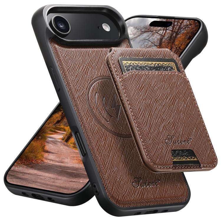Suteni H18 Cross Grain MagSafe Wallet Leather Phone Case, For iPhone 18, For iPhone 18 Pro, For i...