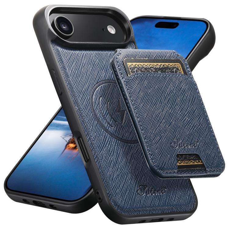 Suteni H18 Cross Grain MagSafe Wallet Leather Phone Case, For iPhone 18, For iPhone 18 Pro, For i...