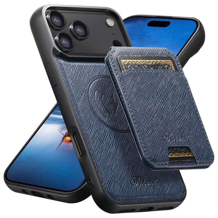 Suteni H18 Cross Grain MagSafe Wallet Leather Phone Case, For iPhone 18, For iPhone 18 Pro, For i...
