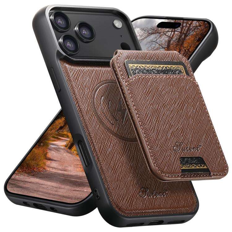 Suteni H18 Cross Grain MagSafe Wallet Leather Phone Case, For iPhone 18, For iPhone 18 Pro, For i...