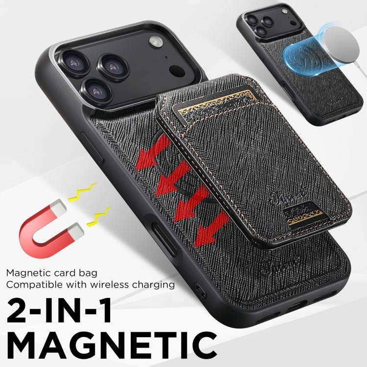 Suteni H18 Cross Grain MagSafe Wallet Leather Phone Case, For iPhone 18, For iPhone 18 Pro, For i...