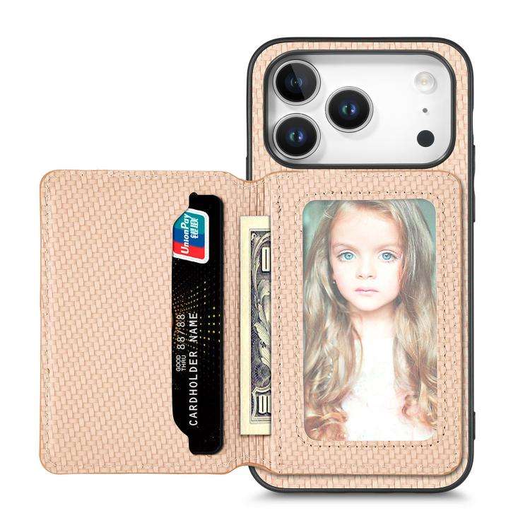 Carbon Fiber Magnetic Card Wallet RFID Blocking Phone Case, For iPhone 17e / 16e, For iPhone 17 P...