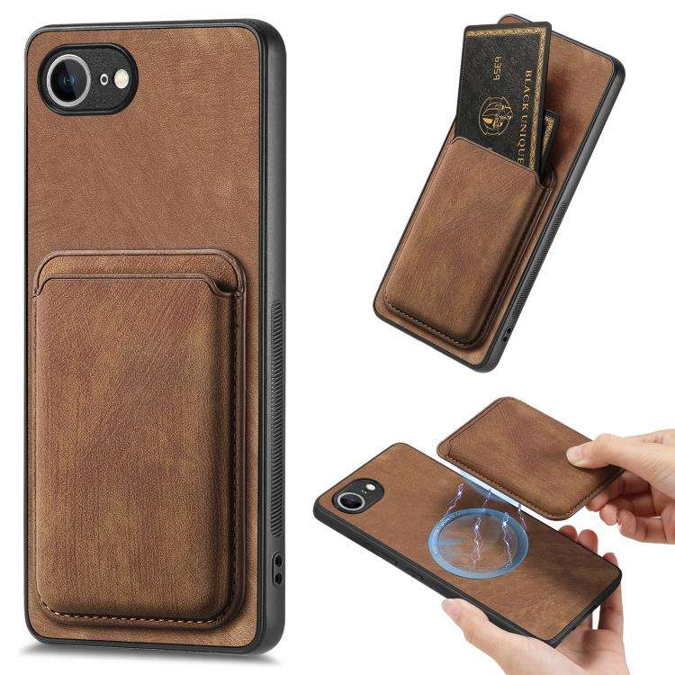 Retro Leather Card Bag Magnetic Phone Case, For iPhone 17e / 16e, For iPhone 17 Pro Max, For iPho...