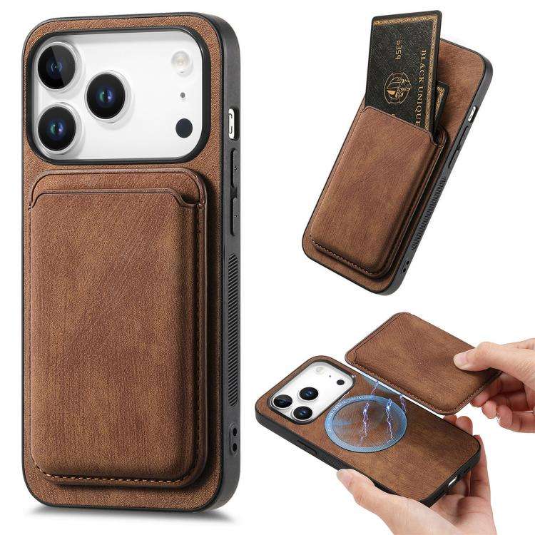 Retro Leather Card Bag Magnetic Phone Case, For iPhone 17e / 16e, For iPhone 17 Pro Max, For iPho...