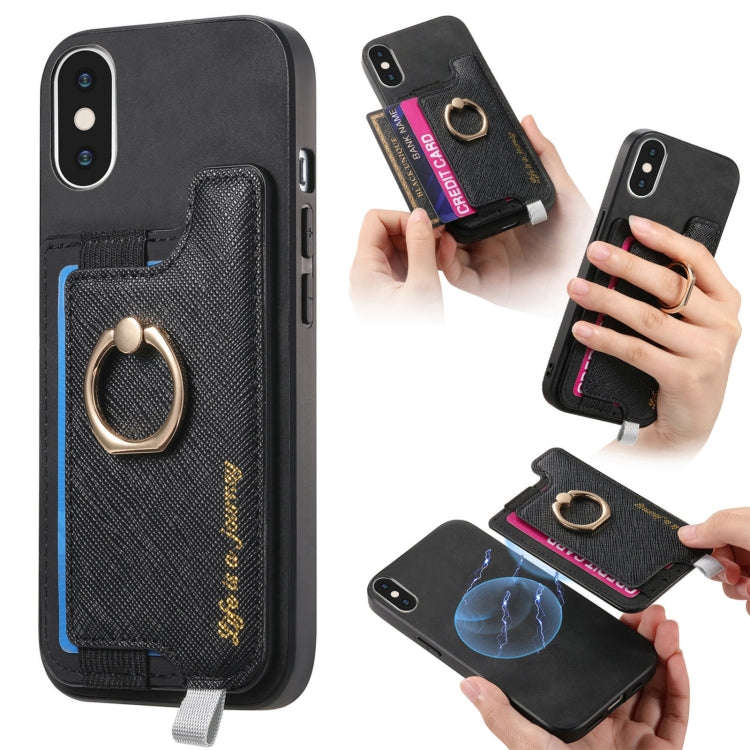 Retro Magsafe Cross Leather Ring Holder Card Bag Phone Case, For iPhone XR, For iPhone XS Max, Fo...