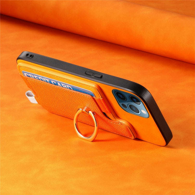 Retro Magsafe Cross Leather Ring Holder Card Bag Phone Case, For iPhone 12 / 12 Pro, For iPhone 1...