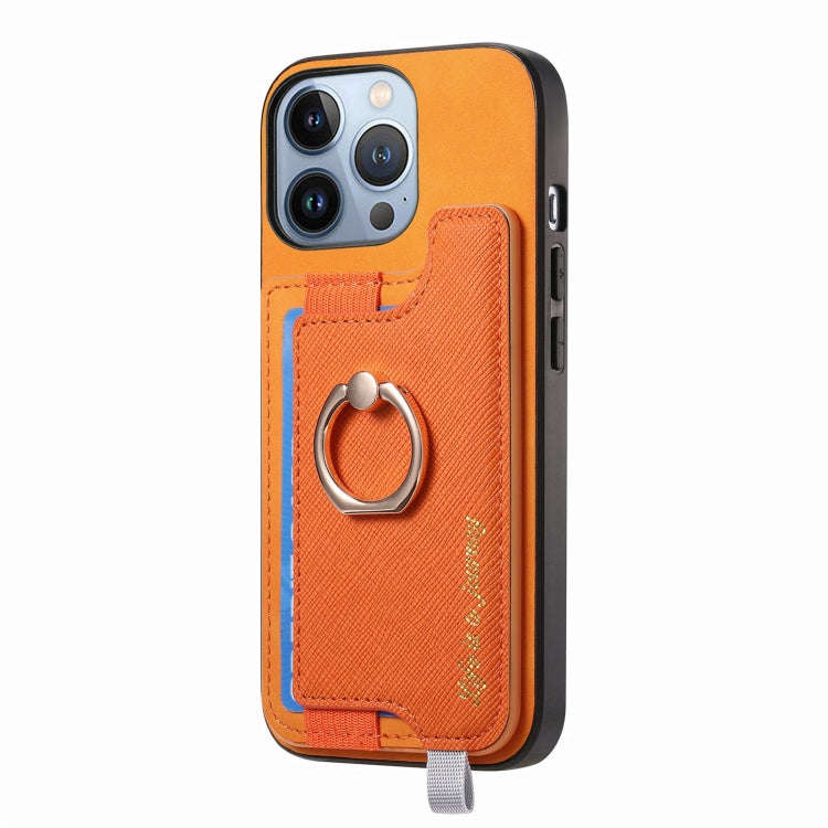 Retro Magsafe Cross Leather Ring Holder Card Bag Phone Case, For iPhone 14 Pro, For iPhone 14 Pro...