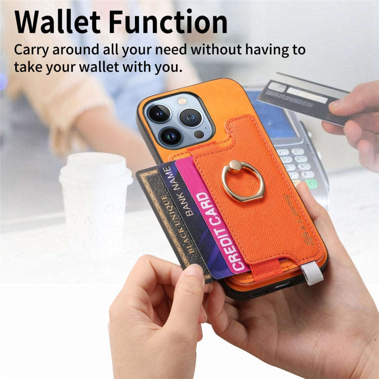 Retro Magsafe Cross Leather Ring Holder Card Bag Phone Case, For iPhone 14 Pro, For iPhone 14 Pro...