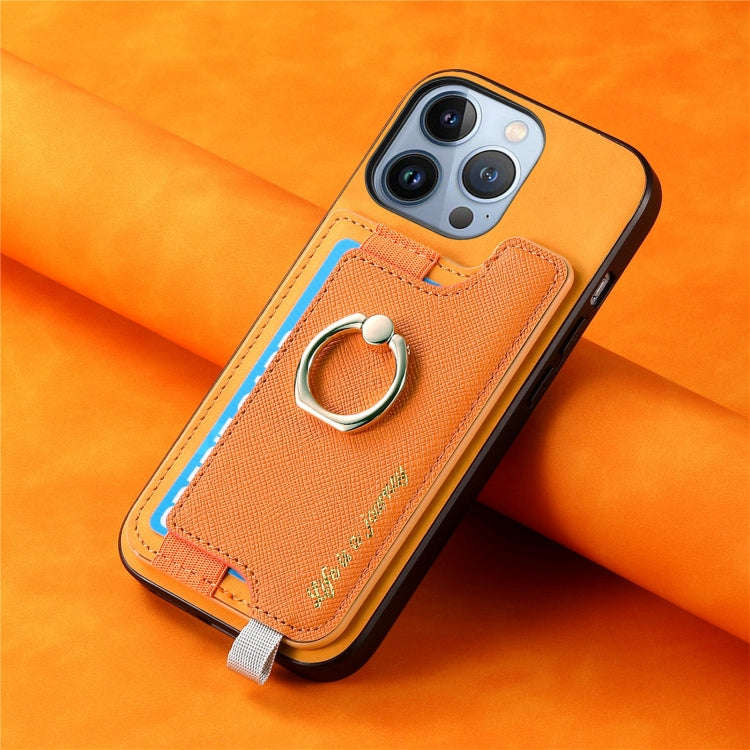 Retro Magsafe Cross Leather Ring Holder Card Bag Phone Case, For iPhone 14 Pro, For iPhone 14 Pro...