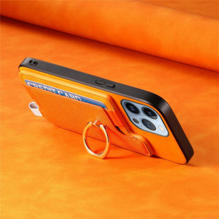 Retro Magsafe Cross Leather Ring Holder Card Bag Phone Case, For iPhone 14 Pro, For iPhone 14 Pro...
