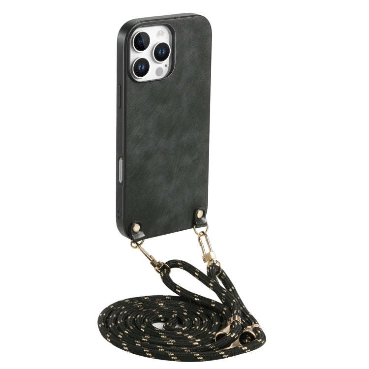 Vintage Leather PC Back Cover Phone Case with Crossbody Strap, For iPhone 14 Pro Max, For iPhone ...