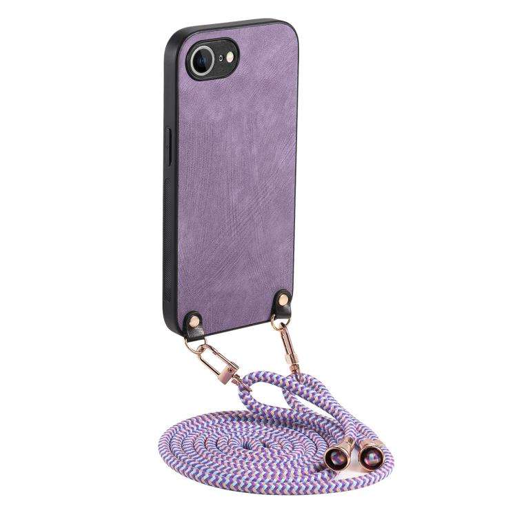 Vintage Leather PC Back Cover Phone Case with Crossbody Strap, For  iPhone 17e / 16e, For iPhone ...