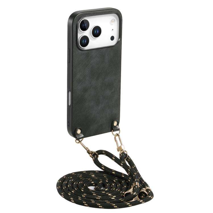 Vintage Leather PC Back Cover Phone Case with Crossbody Strap, For  iPhone 17e / 16e, For iPhone ...