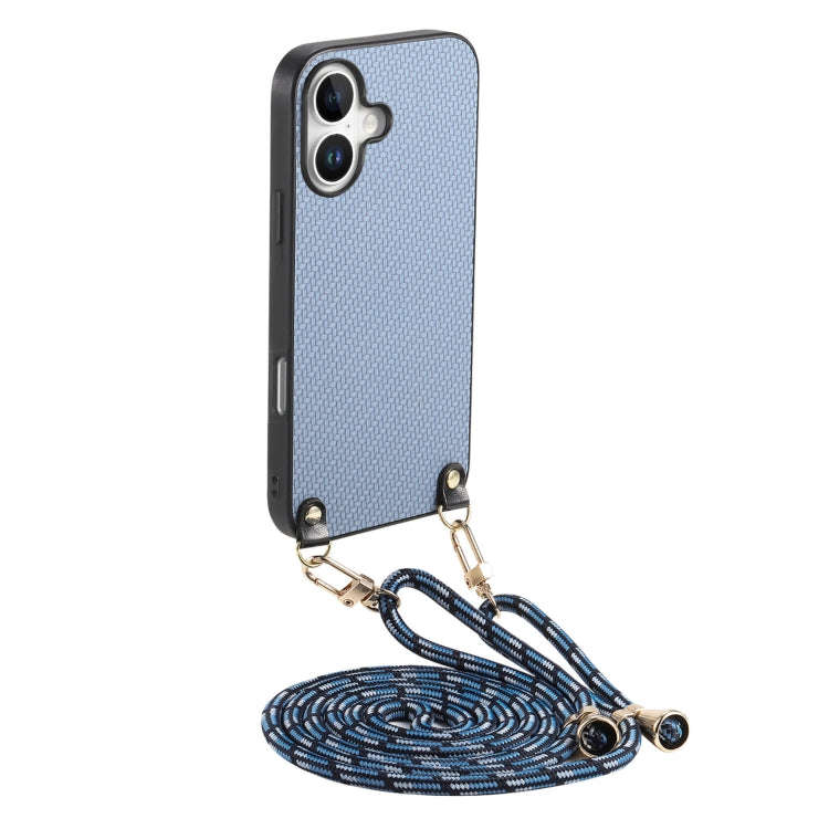 Carbon Fiber Texture Leather Back Phone Case with Crossbody Strap, For iPhone 17e / 16e, For iPho...