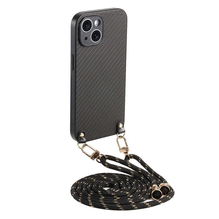 Carbon Fiber Texture Leather Back Phone Case with Crossbody Strap, For iPhone 13 Pro Max, For iPh...