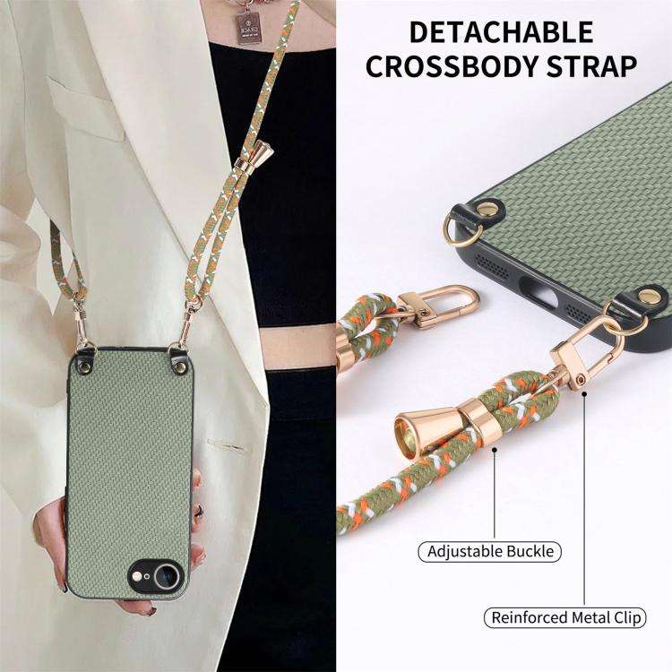 Carbon Fiber Texture Leather Back Phone Case with Crossbody Strap, For iPhone 17e / 16e, For iPho...