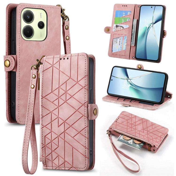 Geometric Zipper Wallet Side Buckle Leather Phone Case, For Xiaomi 17 Pro Max, For Xiaomi 17 Pro,...