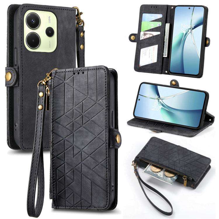 Geometric Zipper Wallet Side Buckle Leather Phone Case, For Xiaomi 17 Pro Max, For Xiaomi 17 Pro,...