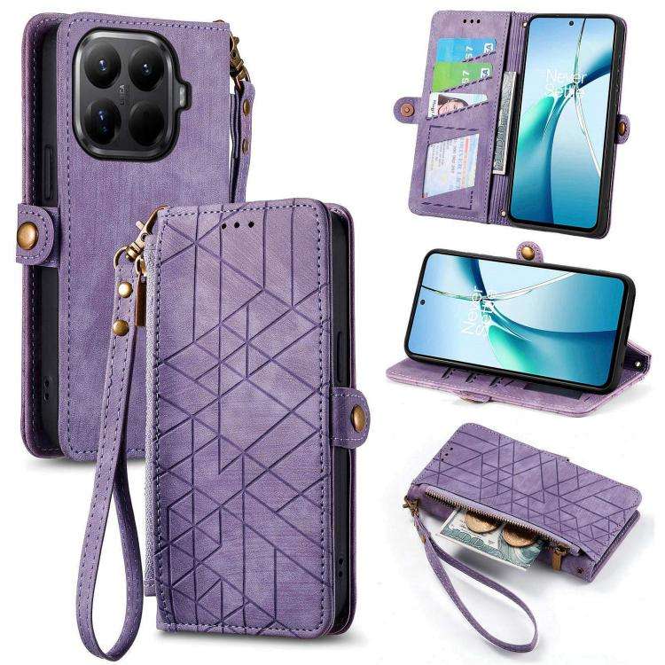 Geometric Zipper Wallet Side Buckle Leather Phone Case, For Xiaomi 17 Pro Max, For Xiaomi 17 Pro,...