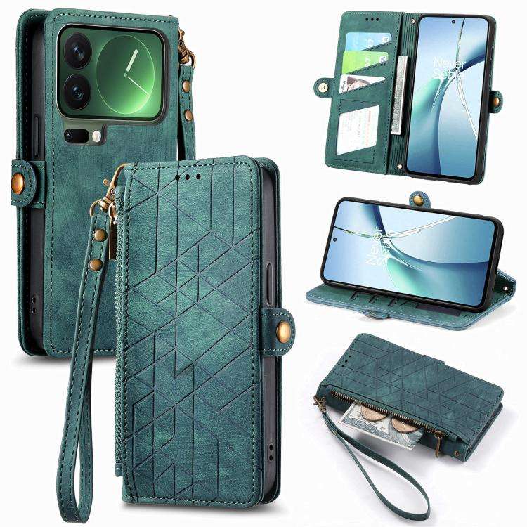 Geometric Zipper Wallet Side Buckle Leather Phone Case, For Xiaomi 17 Pro Max, For Xiaomi 17 Pro,...