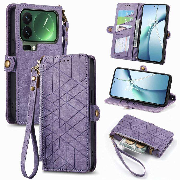 Geometric Zipper Wallet Side Buckle Leather Phone Case, For Xiaomi 17 Pro Max, For Xiaomi 17 Pro,...
