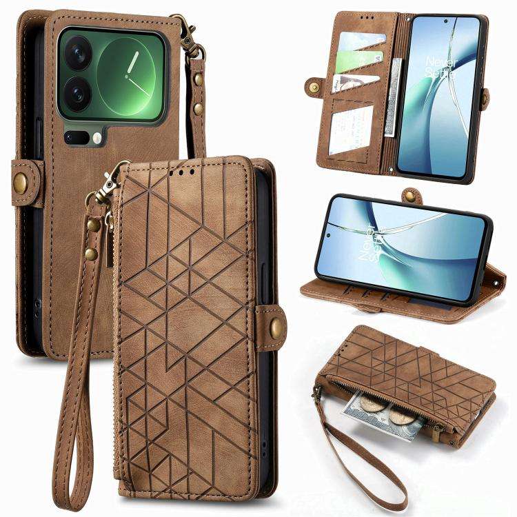 Geometric Zipper Wallet Side Buckle Leather Phone Case, For Xiaomi 17 Pro Max, For Xiaomi 17 Pro,...