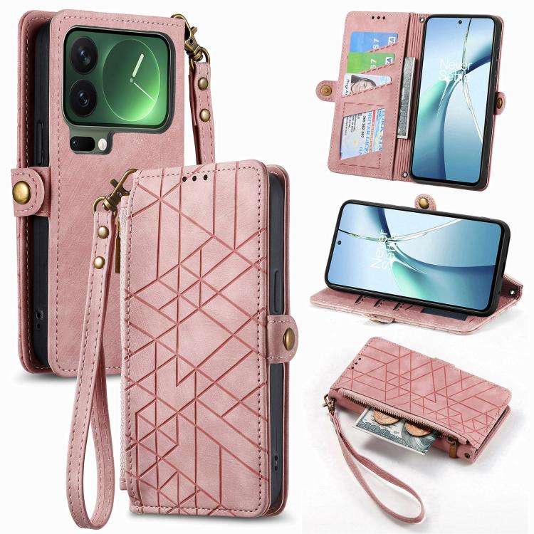 Geometric Zipper Wallet Side Buckle Leather Phone Case, For Xiaomi 17 Pro Max, For Xiaomi 17 Pro,...