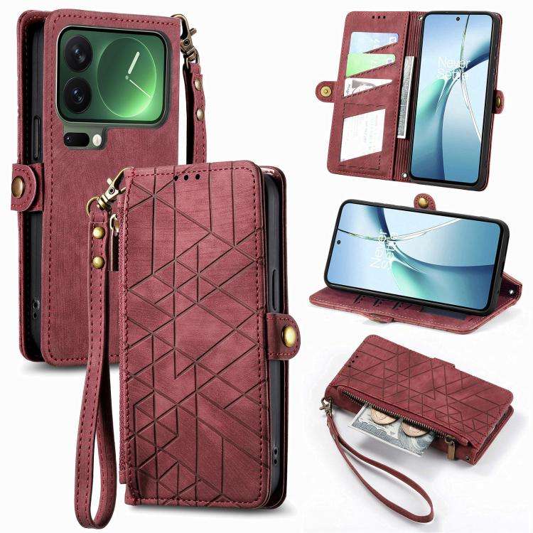 Geometric Zipper Wallet Side Buckle Leather Phone Case, For Xiaomi 17 Pro Max, For Xiaomi 17 Pro,...