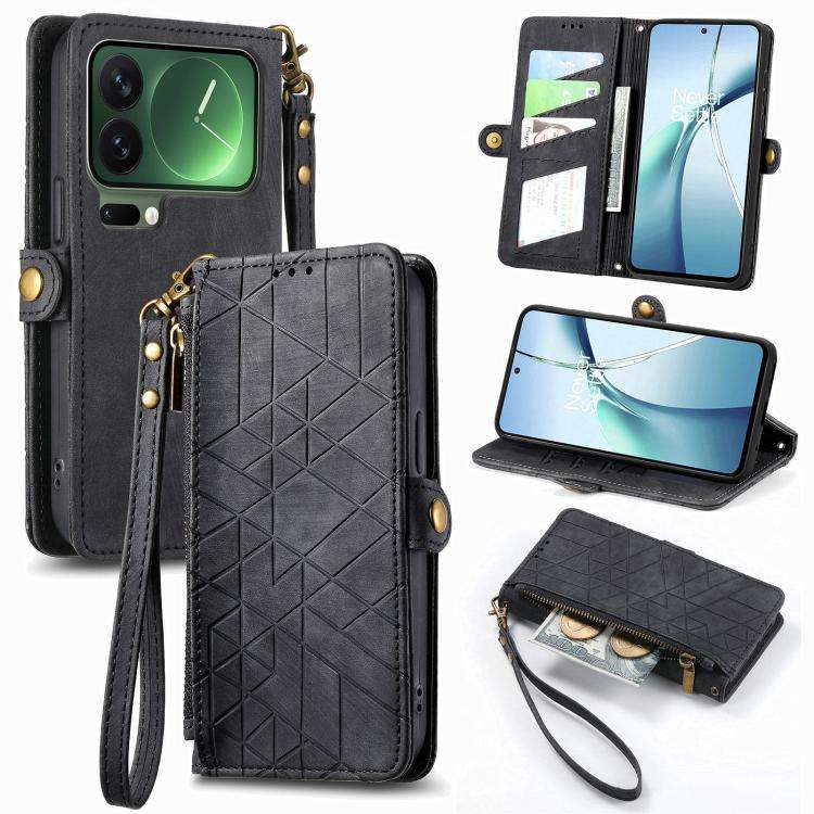 Geometric Zipper Wallet Side Buckle Leather Phone Case, For Xiaomi 17 Pro Max, For Xiaomi 17 Pro,...