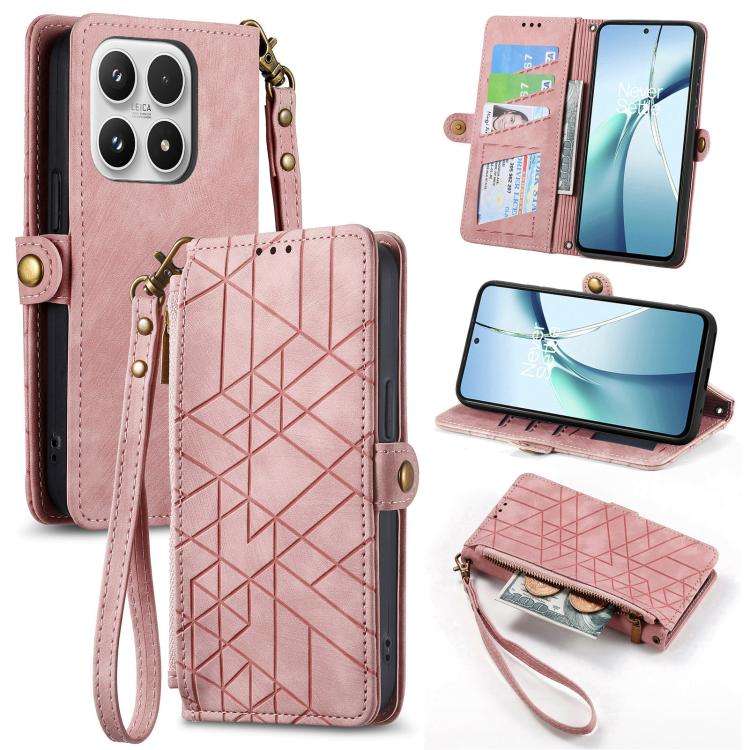Geometric Zipper Wallet Side Buckle Leather Phone Case, For Xiaomi 17 Pro Max, For Xiaomi 17 Pro,...