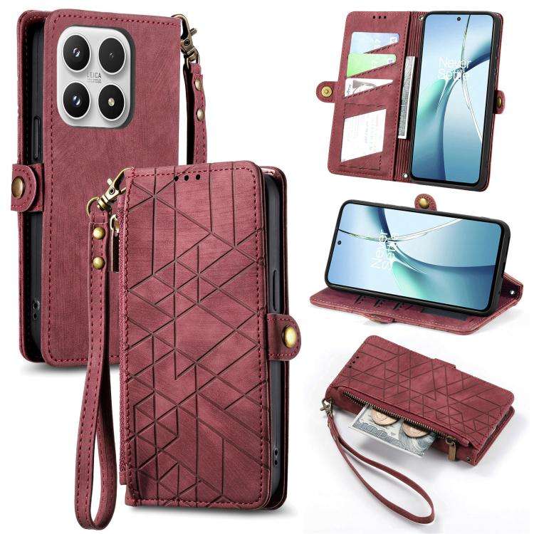 Geometric Zipper Wallet Side Buckle Leather Phone Case, For Xiaomi 17 Pro Max, For Xiaomi 17 Pro,...