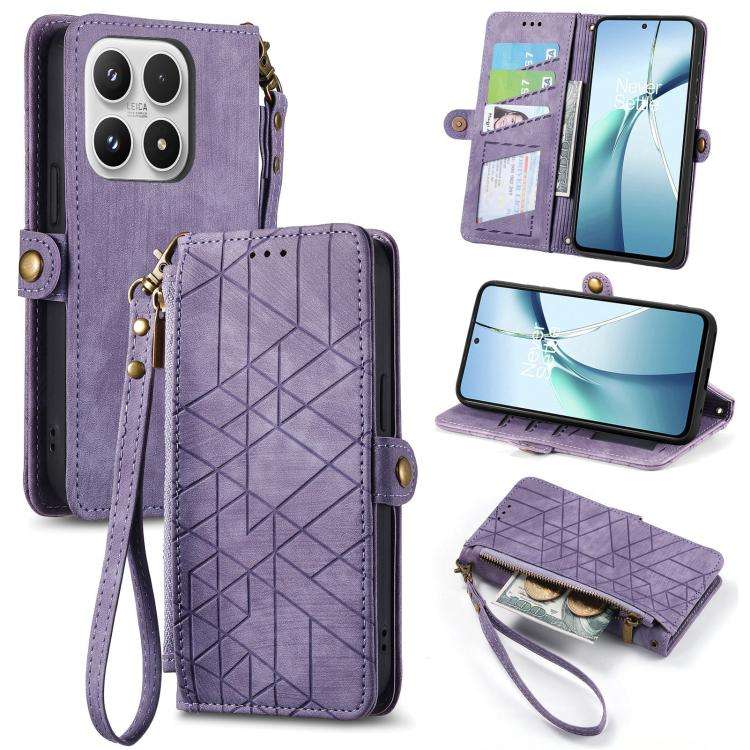 Geometric Zipper Wallet Side Buckle Leather Phone Case, For Xiaomi 17 Pro Max, For Xiaomi 17 Pro,...