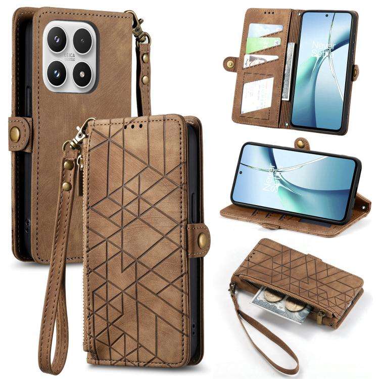 Geometric Zipper Wallet Side Buckle Leather Phone Case, For Xiaomi 17 Pro Max, For Xiaomi 17 Pro,...