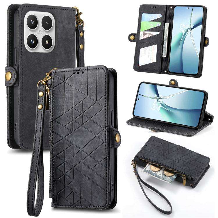 Geometric Zipper Wallet Side Buckle Leather Phone Case, For Xiaomi 17 Pro Max, For Xiaomi 17 Pro,...