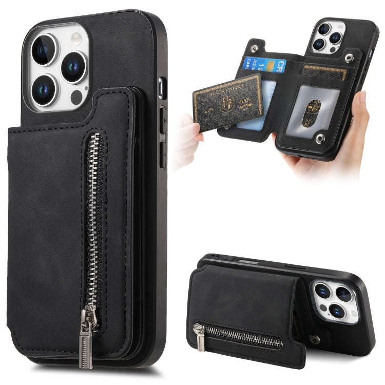 Retro MagSafe Zipper Wallet Card Bag Back Phone Case, For iPhone 14 Pro, For iPhone 14 Pro Max, F...