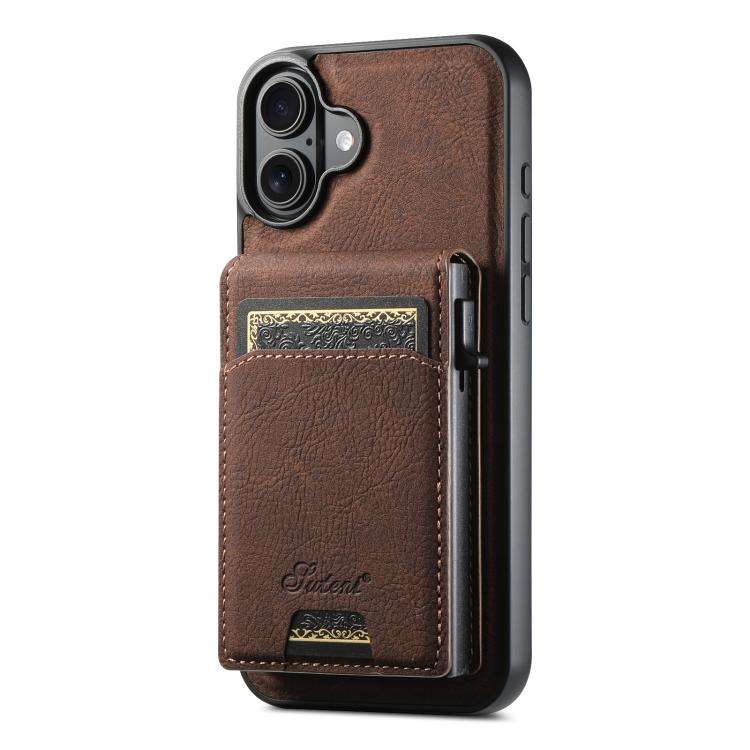 Suteni H19 Litchi Grain 2-in-1 MagSafe Removable Card Box Back Phone Case, For iPhone 18, For iPh...