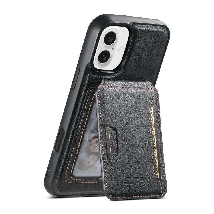 Suteni M3 Card Bag MagSafe Cowhide Texture Leather Phone Case, For iPhone 18, For iPhone 18 Pro, ...