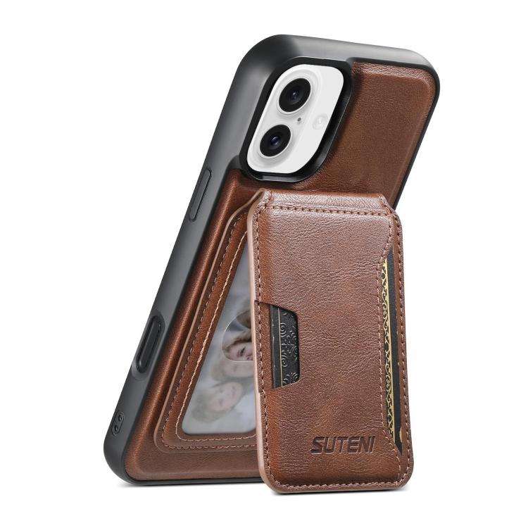 Suteni M3 Card Bag MagSafe Cowhide Texture Leather Phone Case, For iPhone 18, For iPhone 18 Pro, ...