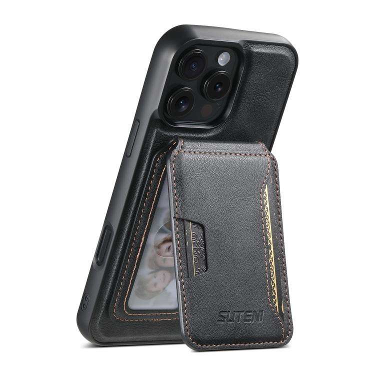 Suteni M3 Card Bag MagSafe Cowhide Texture Leather Phone Case, For iPhone 18, For iPhone 18 Pro, ...